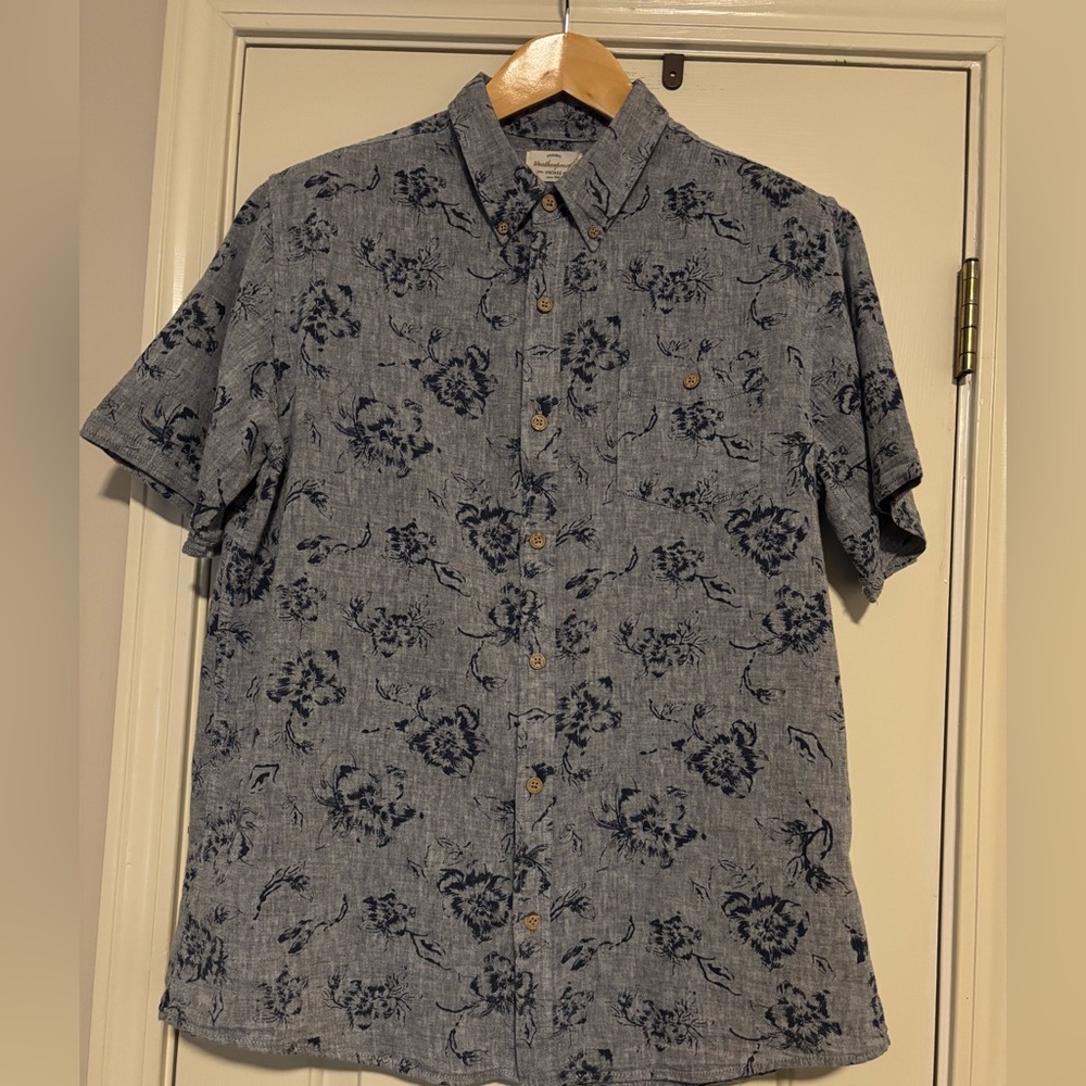 Weatherproof Vintage - SS - Gray, Blue - Large - Linen/Cotton - EUC